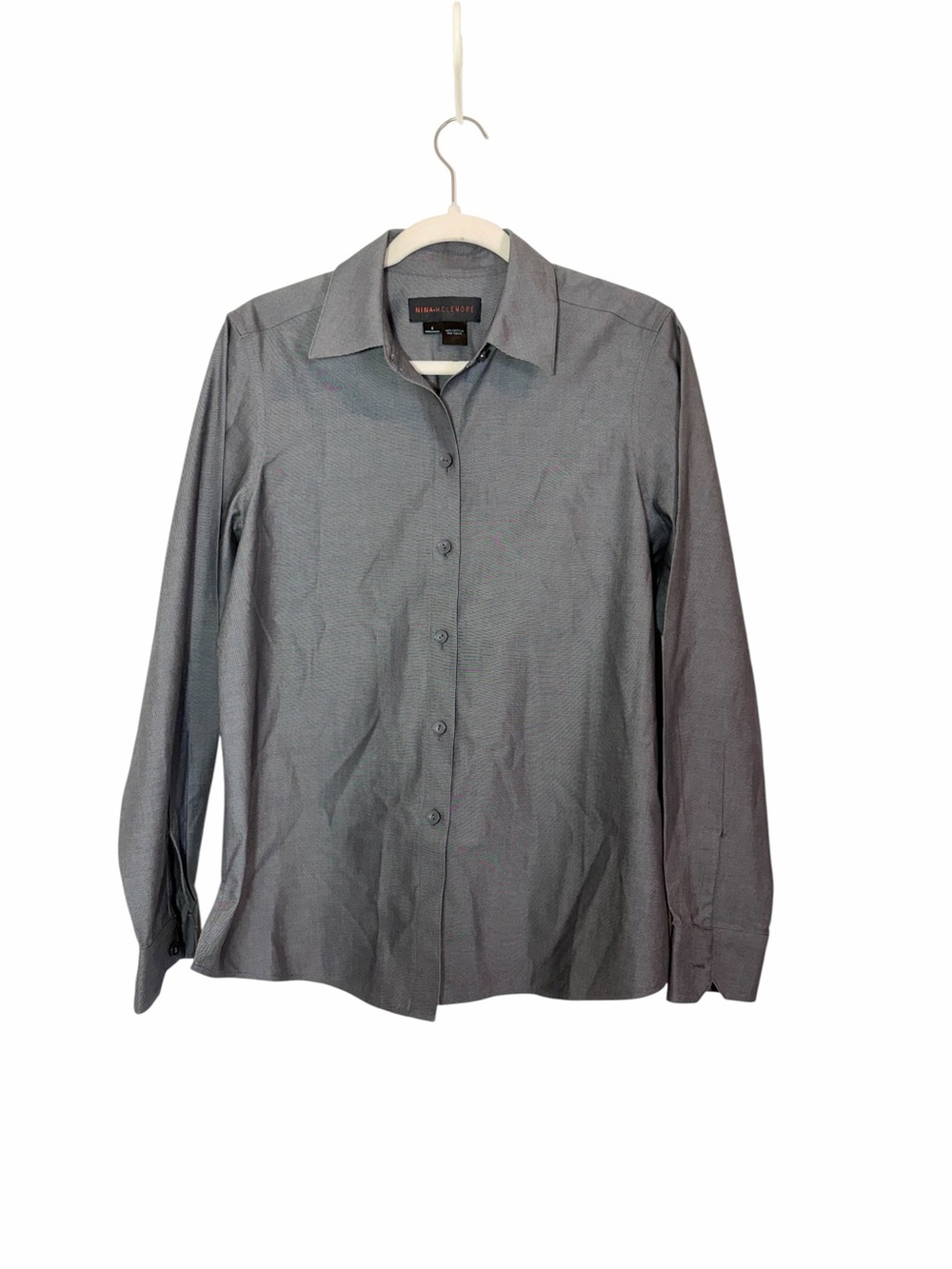 Nina McLemore Gray 100% Cotton Button Front Career Blouse Shirt Size 8